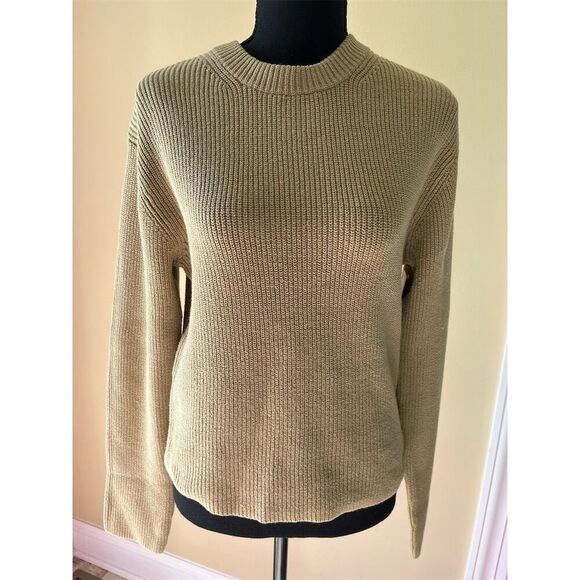 🆕Vince Beige Ribbed Crewneck Pullover Sweater Ladies Size M NWT Cotton Blend - Picture 2 of 12
